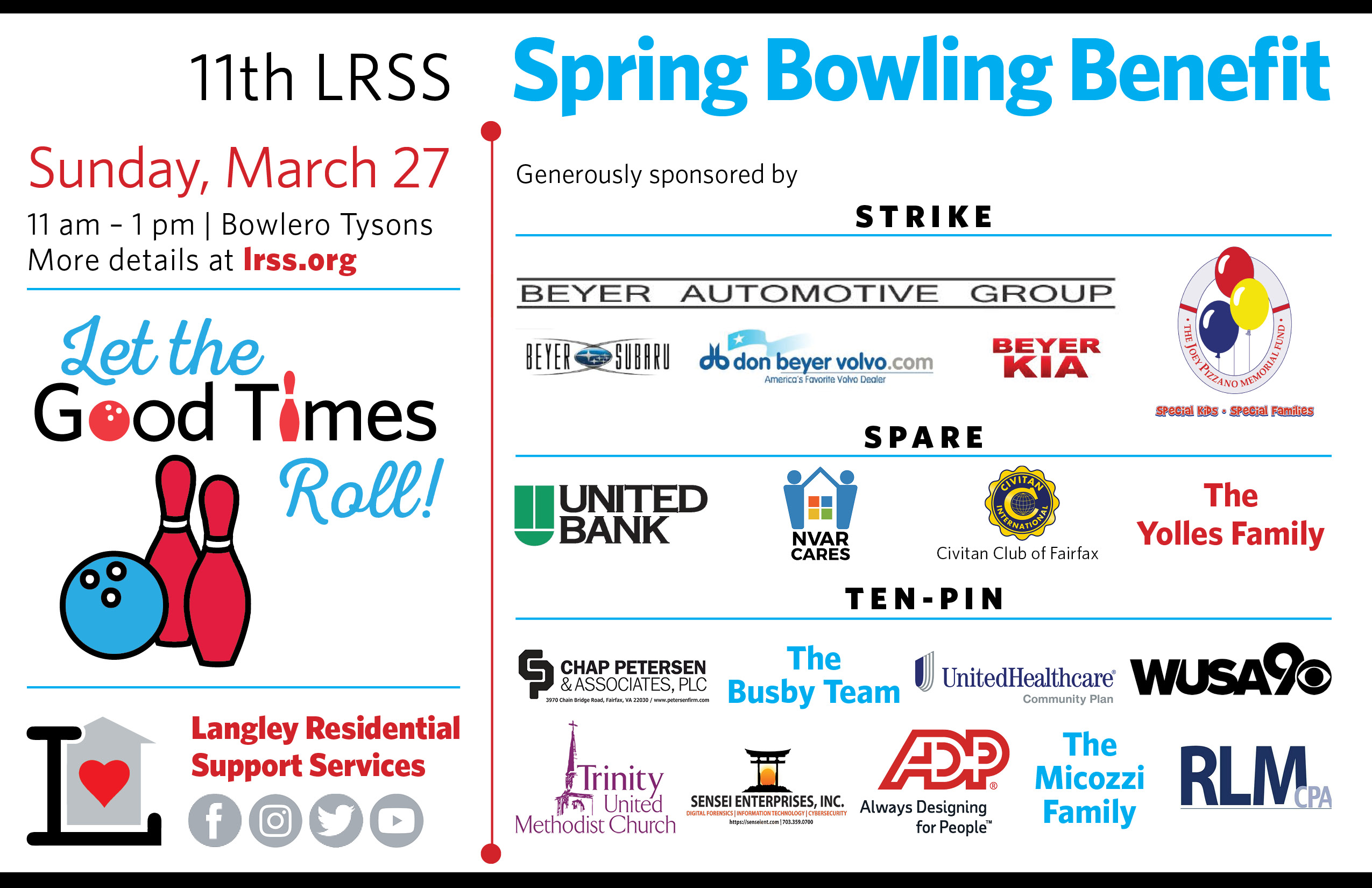 11th LRSS Spring Bowling Benefit Sponsors